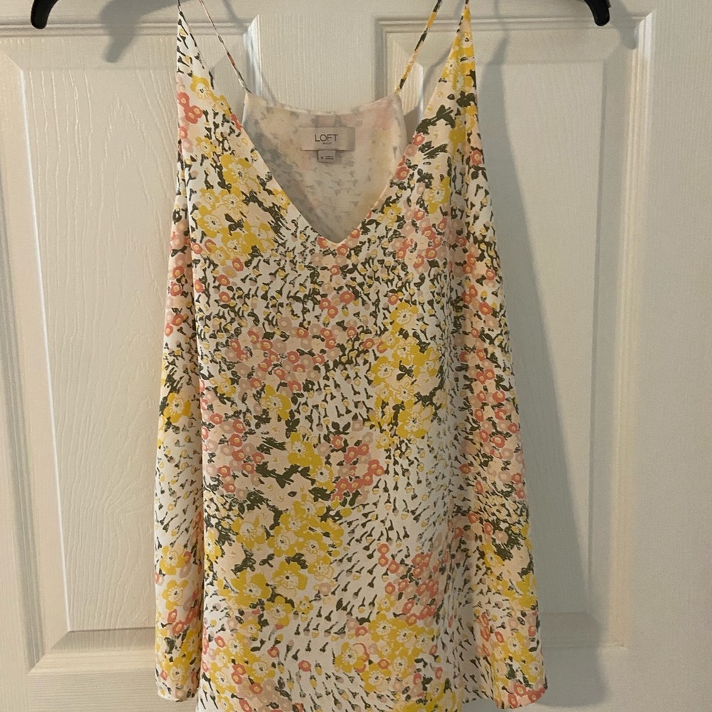 Loft yellow floral long camisole, size medium